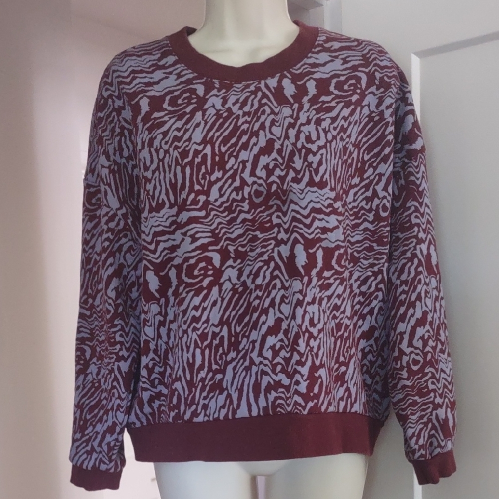 Madewell Maroon and Light Gray Abstract Pattern Crewneck Sweatshirt - Medium